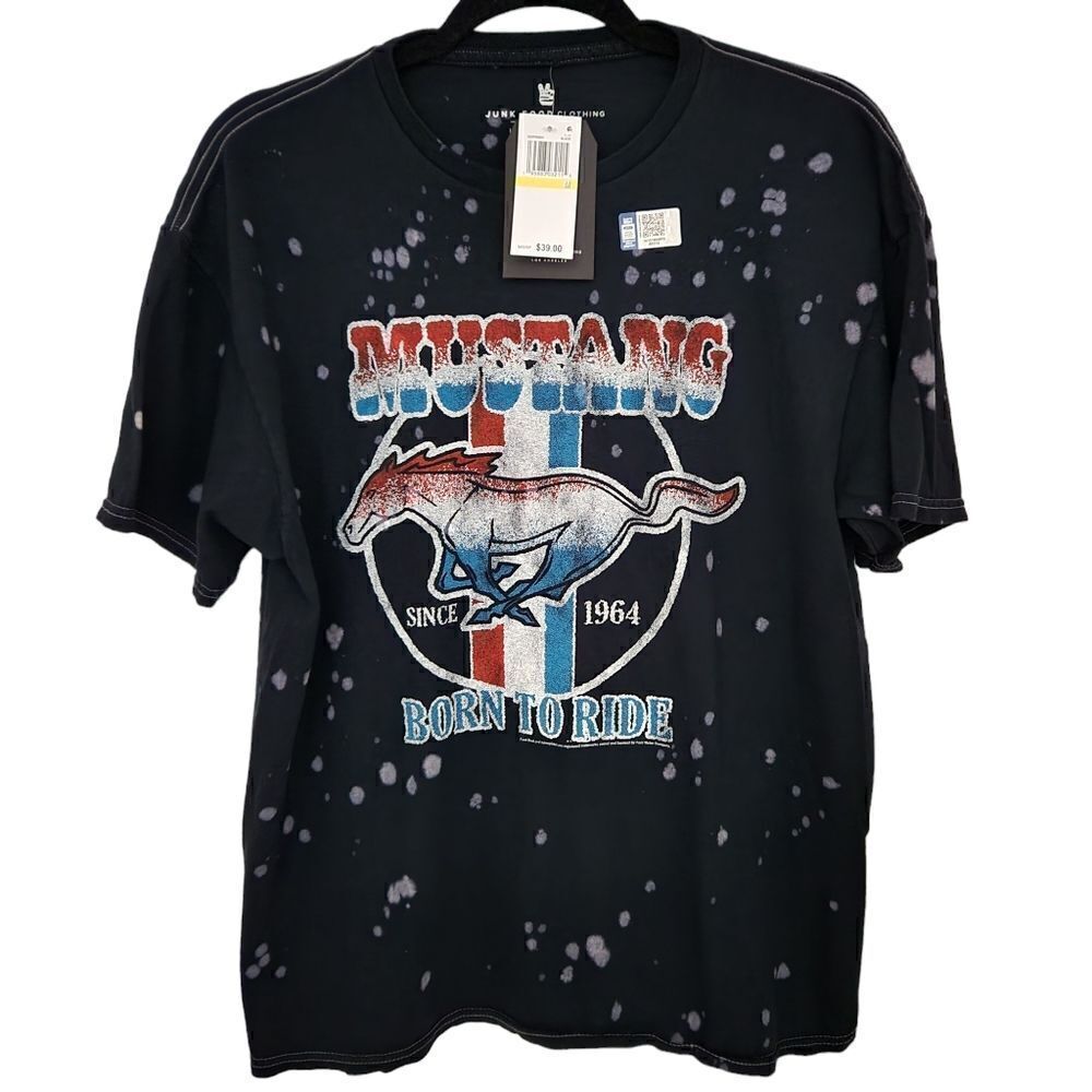 Junk Food Clothing Mustang Graphic Bleach Splattered Short Sleeve T-Shirt Medium